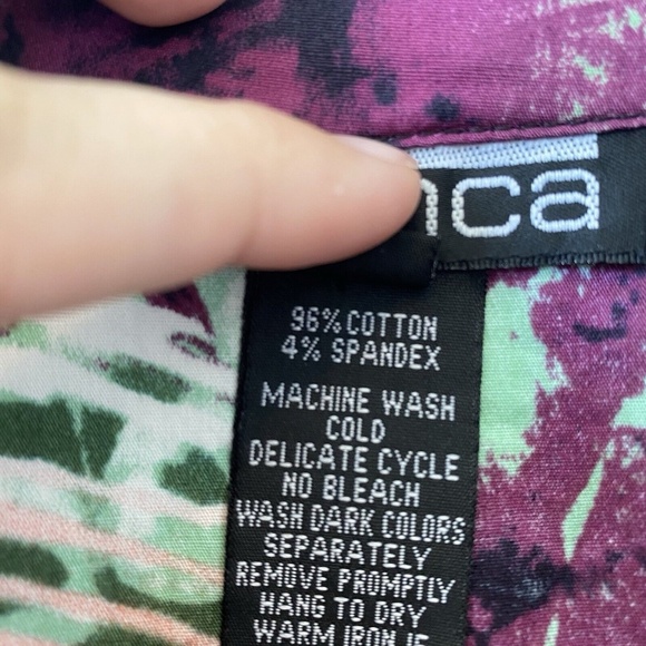 Mishca Wrap blouse Womens Petite L Colorful Abstract Tie Front Top Peplum - Picture 6 of 11